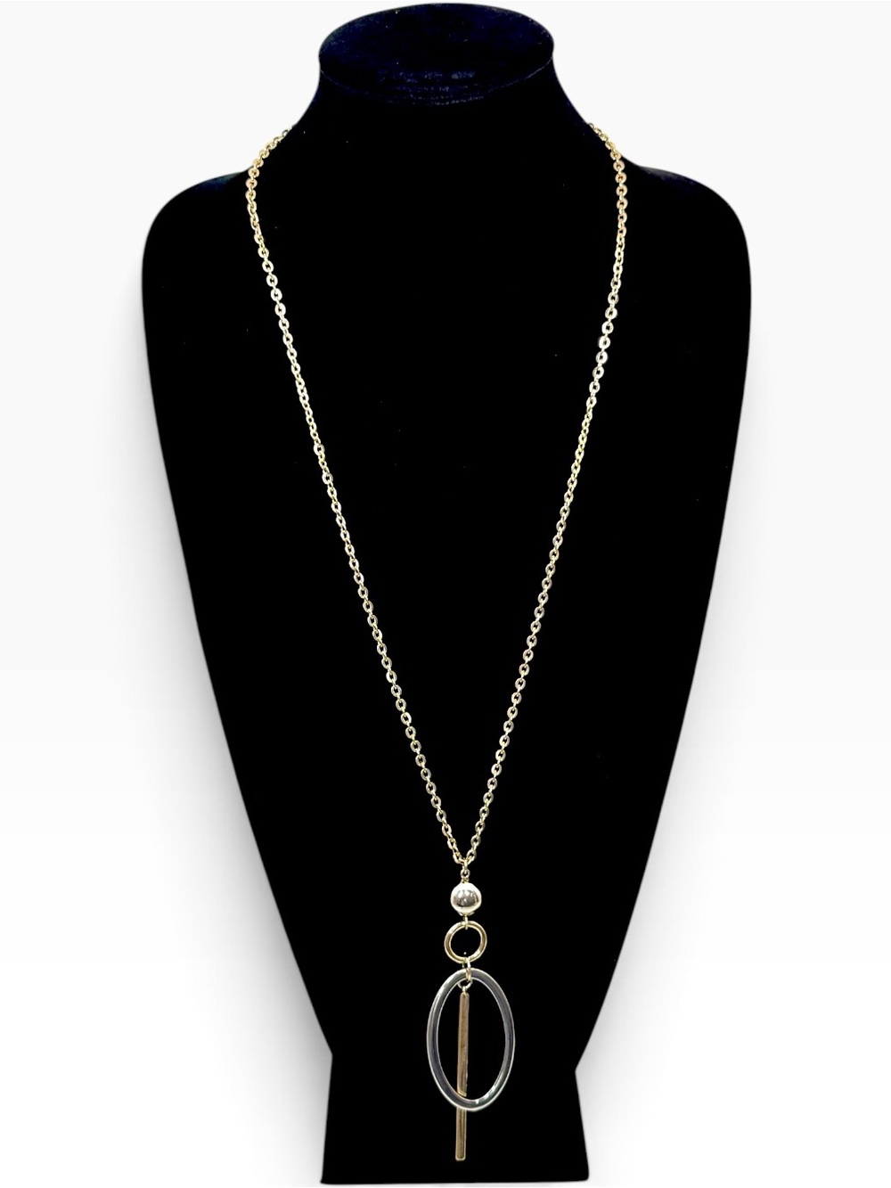 Chico’s Two Tone Geometric Pendant Necklace 36” NWOT